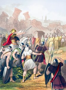 Jozua aan het hoofd van het Israëlische leger voor de muren van Jericho